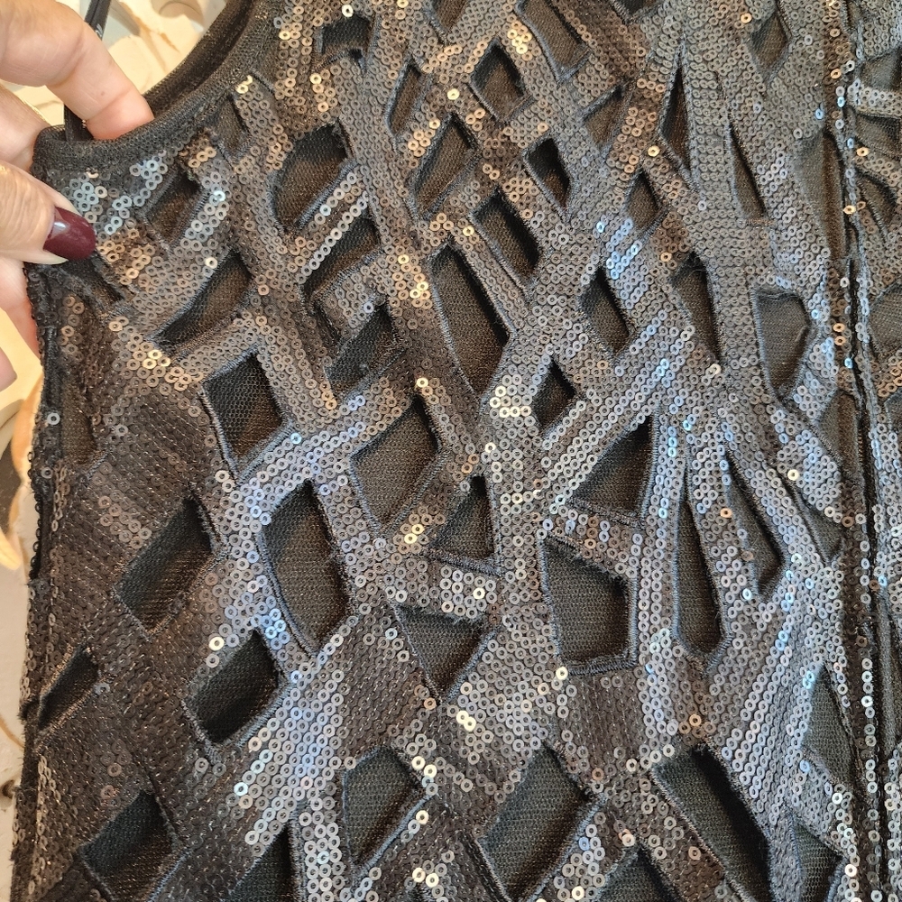 TADASHI SHOJI SEQUINS SLEEVELESS FORMAL DRESS SILK BLACK WOMENS SIZE 12 - Picture 10 of 10